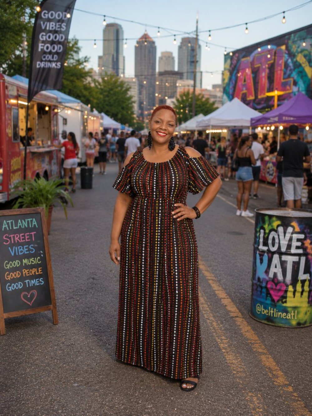 Amazing Polka Dot Stripe Maxi Dress in Black and Orange